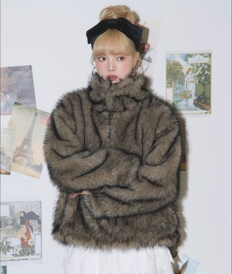 MSGirl ミックスカラーフェイクファーブルゾン