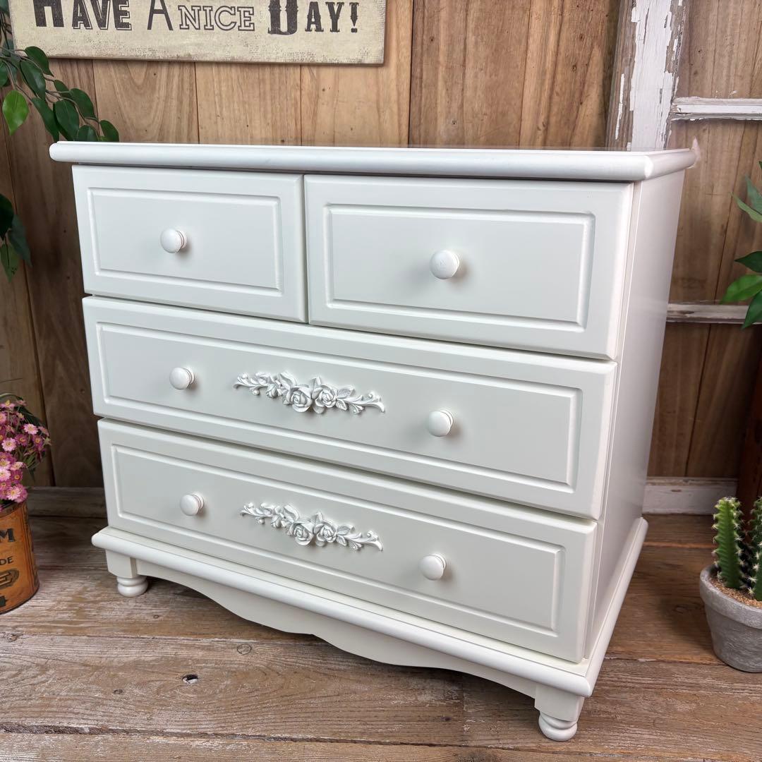 訳あり品！【101】フレンチ調ホワイトチェスト三段四つ引き木製収納家具姫系タンス
