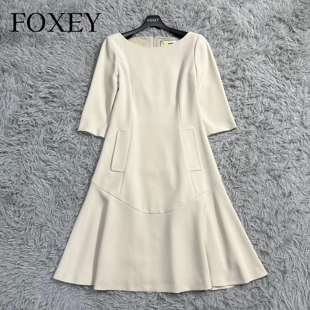 極美品✨フォクシー ハーフスリーブドレス 七分袖 Aラインワンピース フォーマル