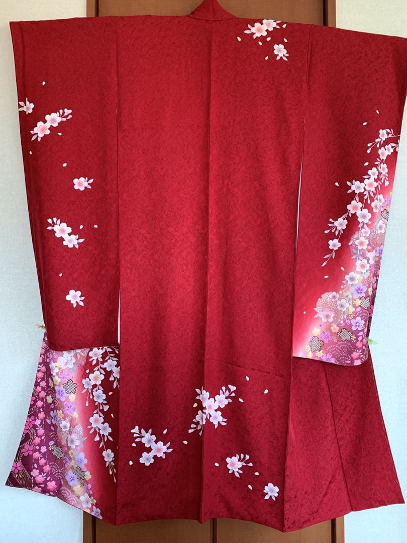 未使用振袖○襦袢 帯付3点セット 京きもの友禅 真紅 極上 刺繍半襟