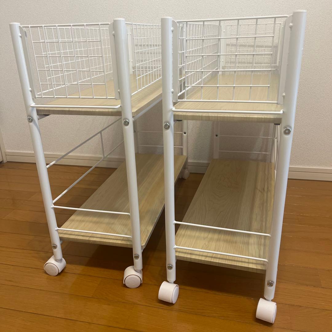 YAMAZEN ホワイト ストレージラック 2段 キャスター付き　天板木製