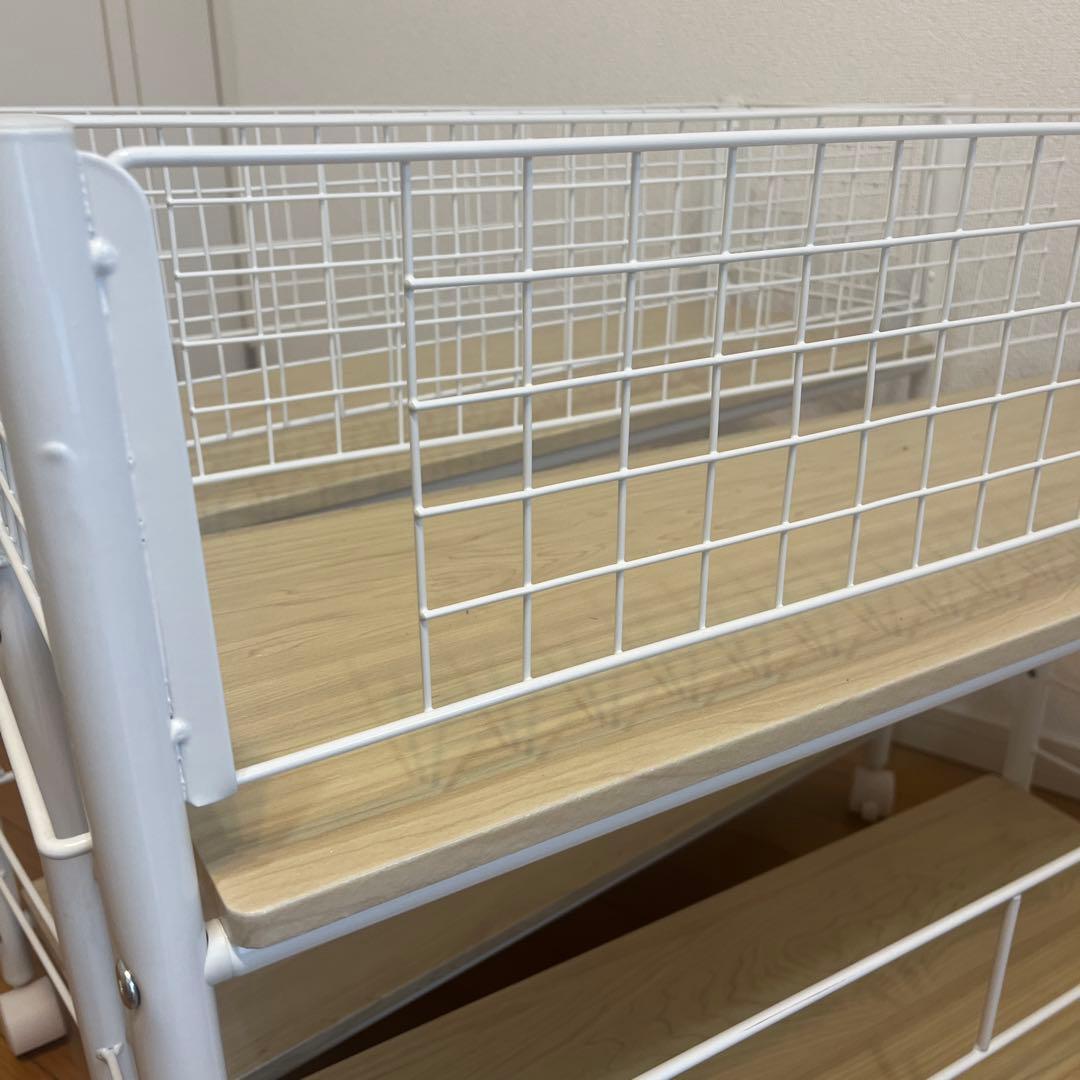 YAMAZEN ホワイト ストレージラック 2段 キャスター付き　天板木製