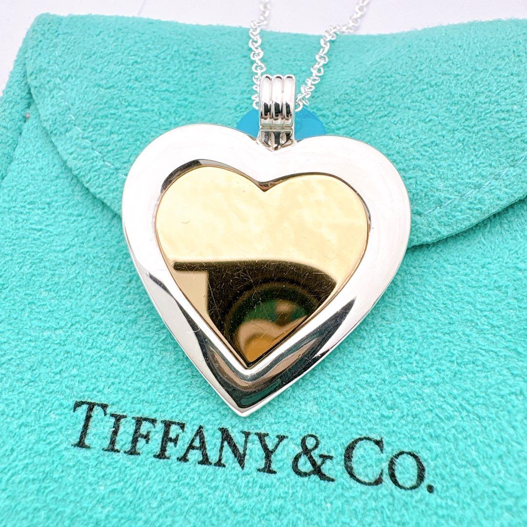 美品 オールドティファニー ハート コンビ チェーン社外品 シルバー k18