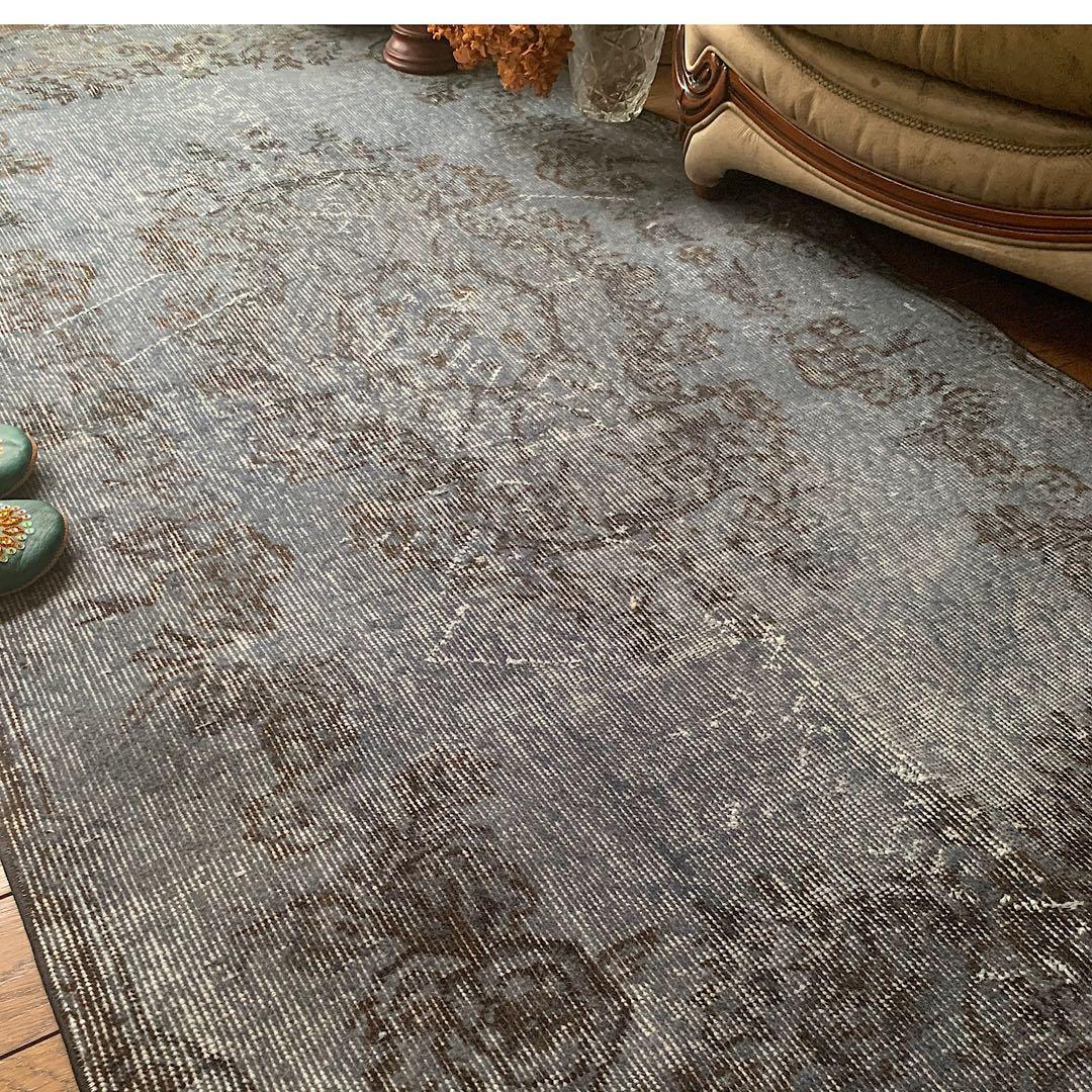 トルコヴィンテージラグ　207×104 グレー　ブラック　チョコ　オーバーダイ