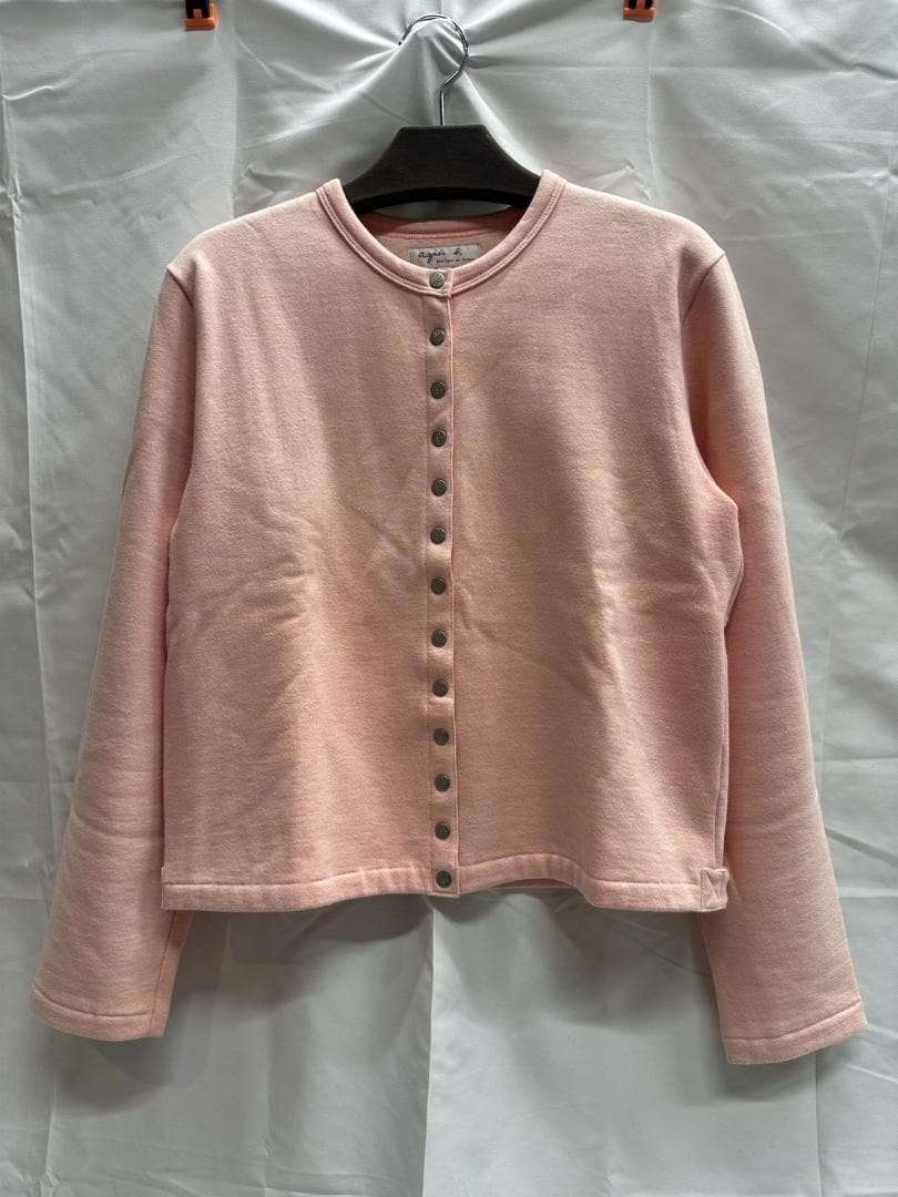 agnès b. アニエスベー スウェットカーディガン プレッション ピンク