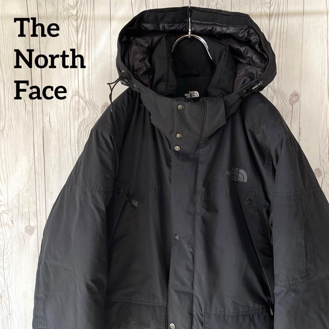 ノースフェイス　ブラックダウンジャケット　XL フード取外し可　ポケット多数