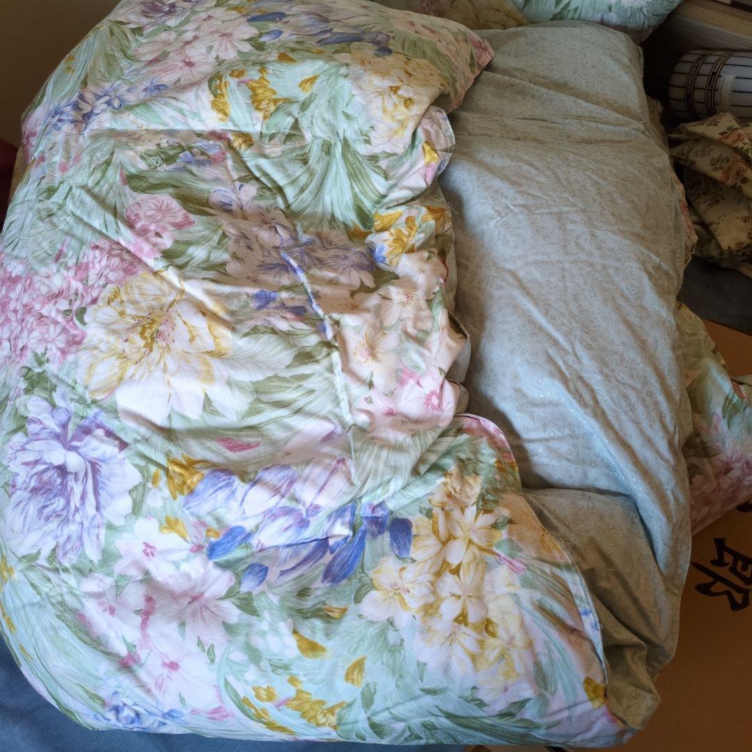 羽毛 花柄掛け布団 ブルー系