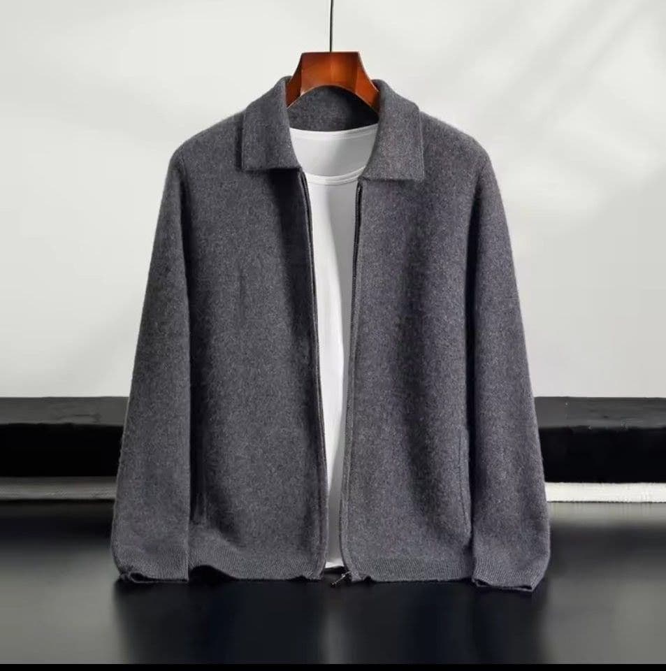 カシミヤ100% ジップアップニットカーディガン ダークグレー