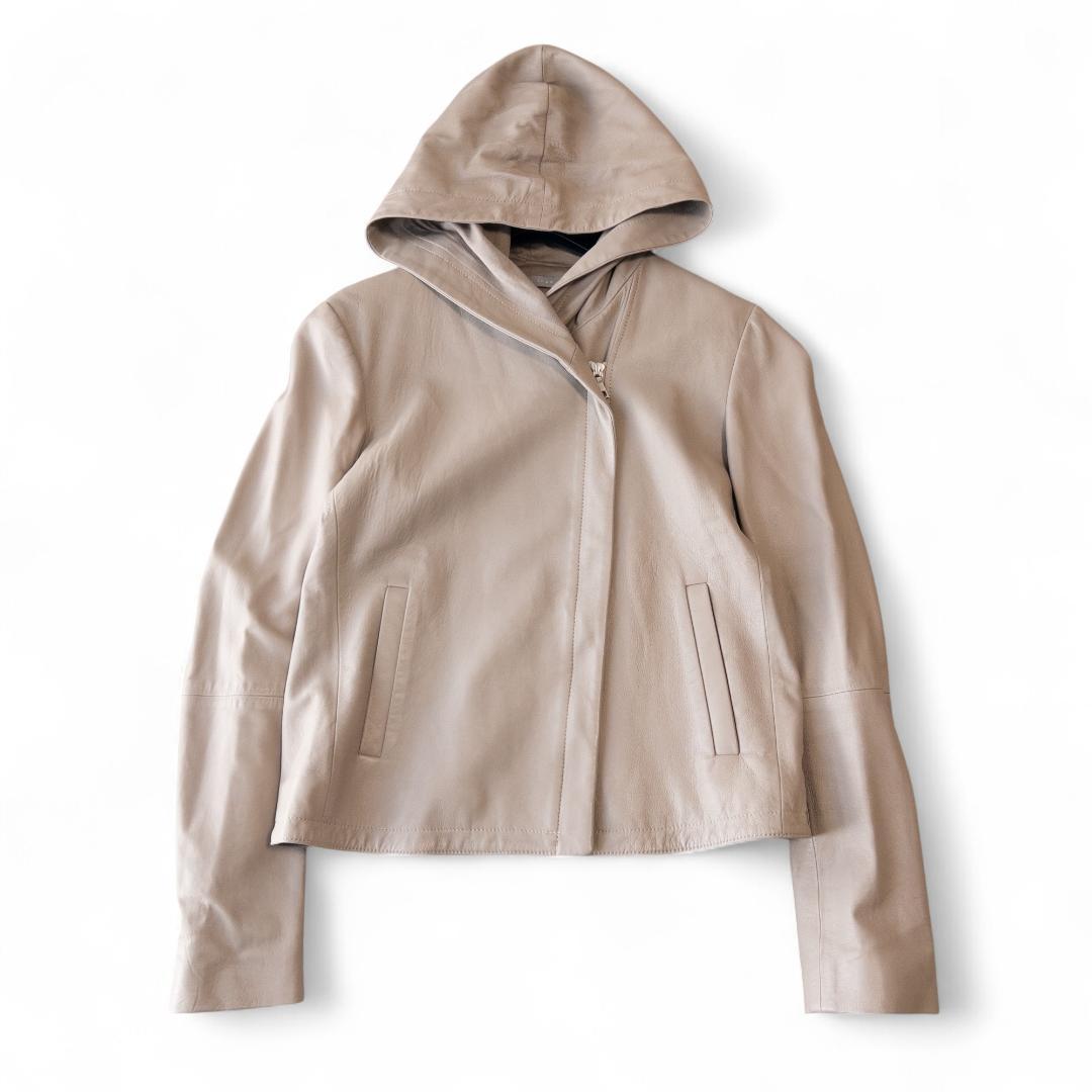 試着のみ セオリーリュクス ラムレザーフードブルゾン 40 グレージュ