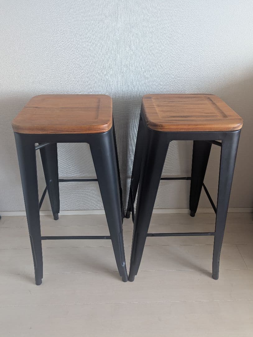 木とメタルのスツール2脚セット
