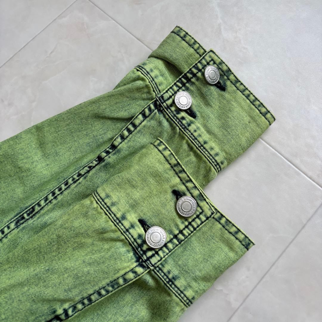 J.branche ノーカラーデニムジャケット 緑 38 綿100 多ポケット