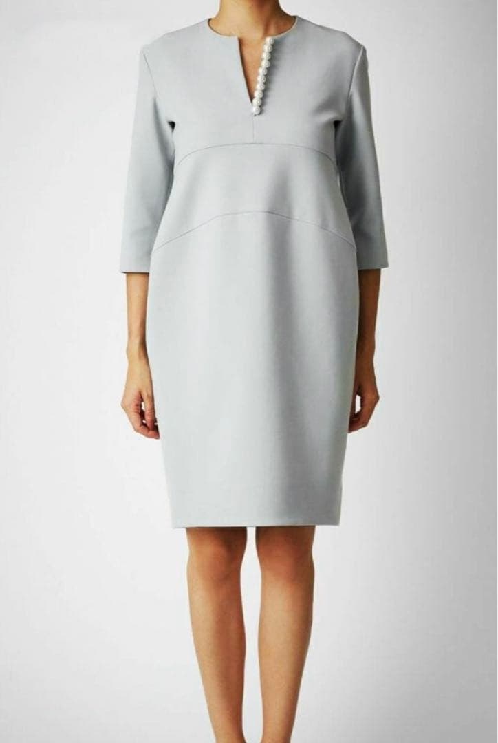 yoko chan ヨーコチャン ワンピース ドレス 七分袖 パール ブルー