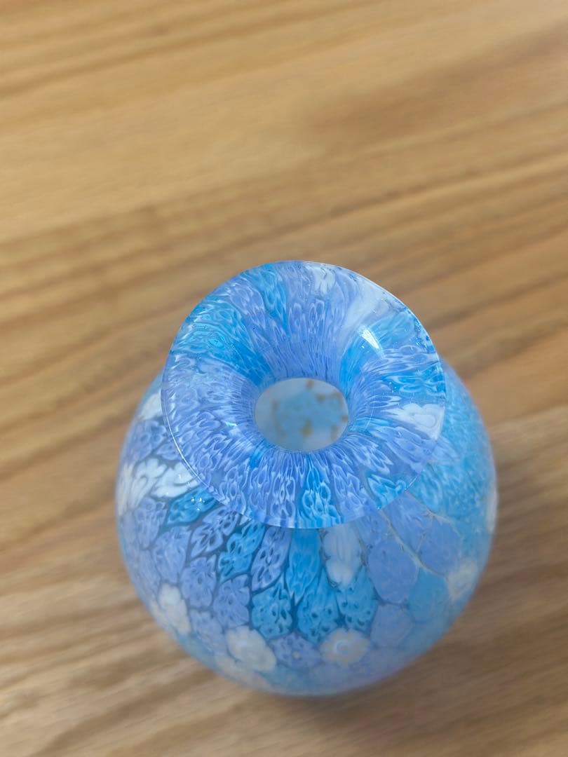 ベネチアングラス　ガラス花瓶　ブルー＆ホワイト