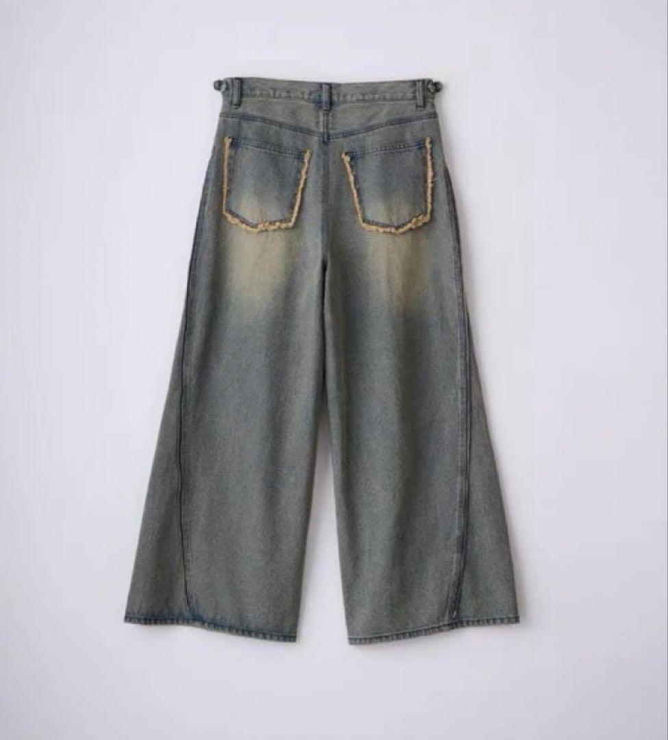 GRANCY ジップデザイン バギーデニムパンツ Sサイズ　ブルー