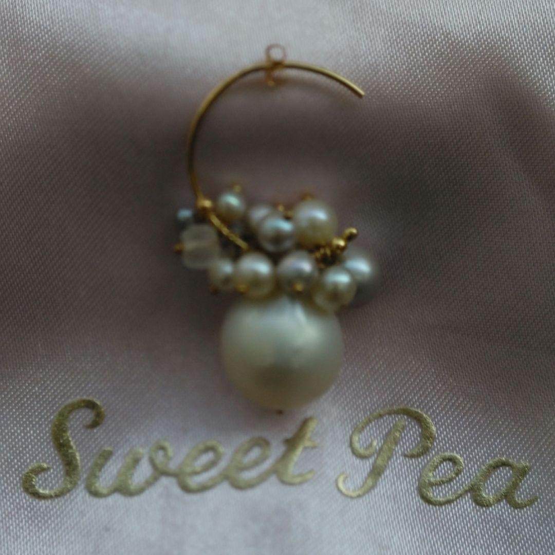 【※限定最終価格※】セミバロック白パール16㎜ 全長3.3㎝ 全15石フープ2㎝