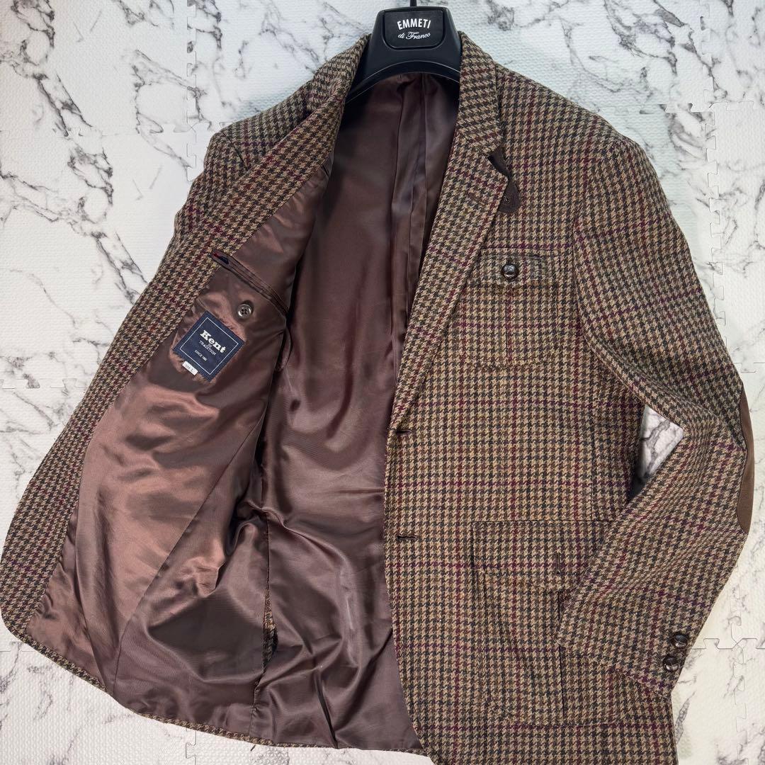 ケント　テーラードジャケット　ツイード　エルボーパッチ　千鳥格子柄　大きいサイズ