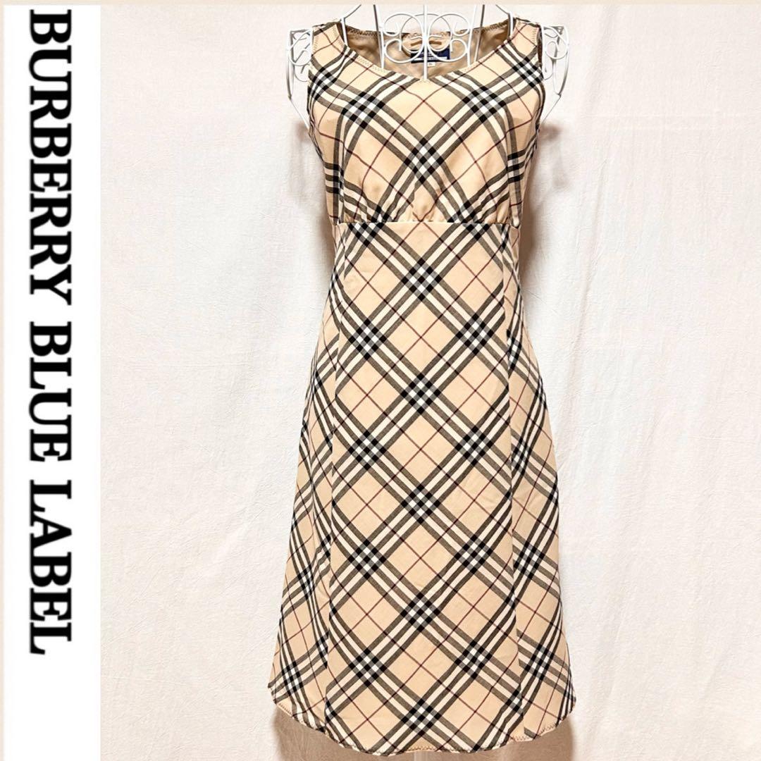 美品 バーバリーブルーレーベル ワンピース ノバチェック ひざ丈 おしゃれ 36