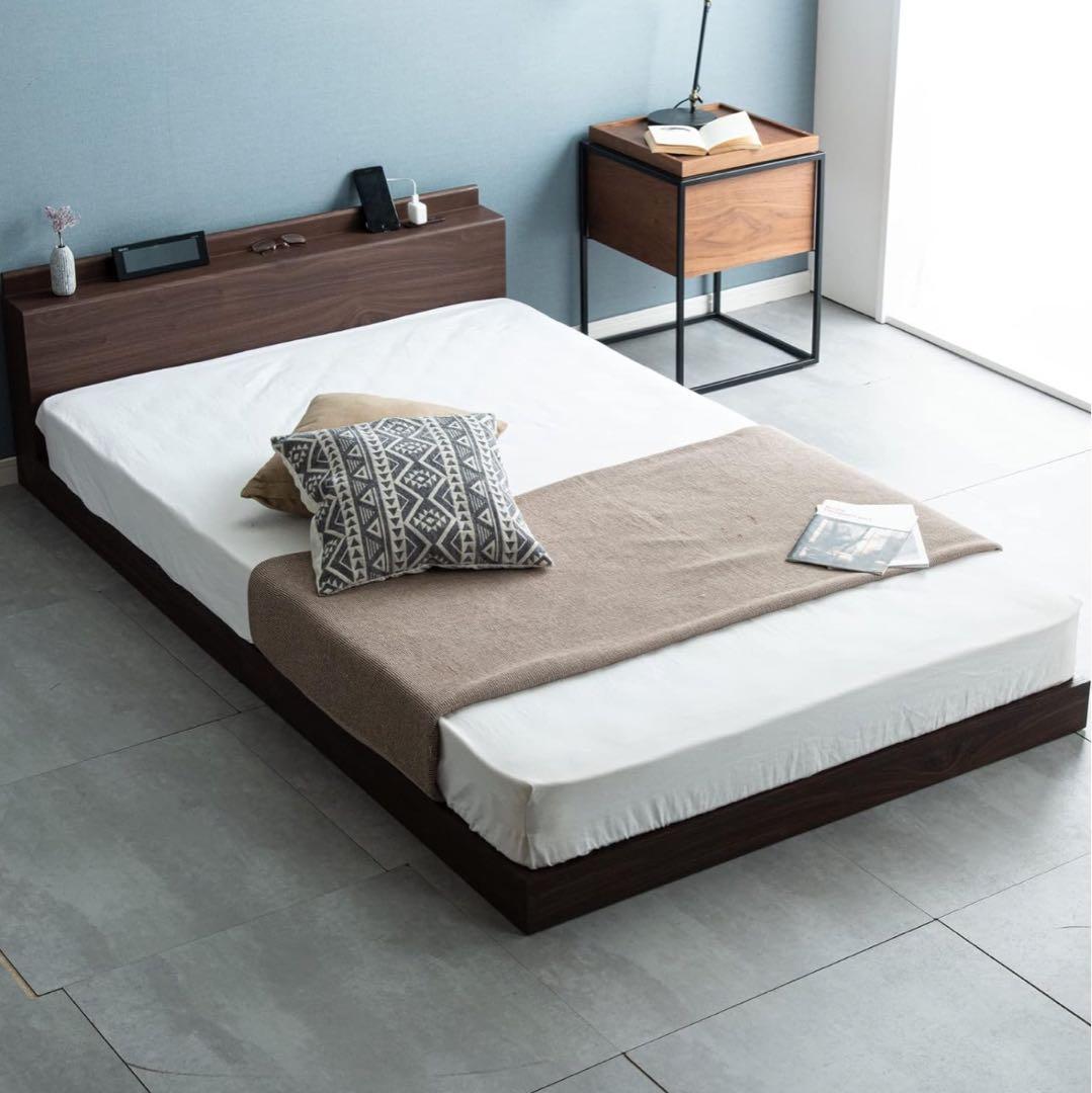 「美品」クイーン べッド 宮棚付き　マットレス付き　ご自身引取りのみ対応