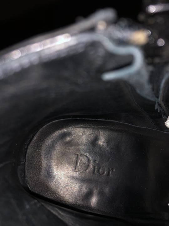 【1/4迄・美品】ディオールオム　エディ期　エナメルブーツ　黒　カード・箱付