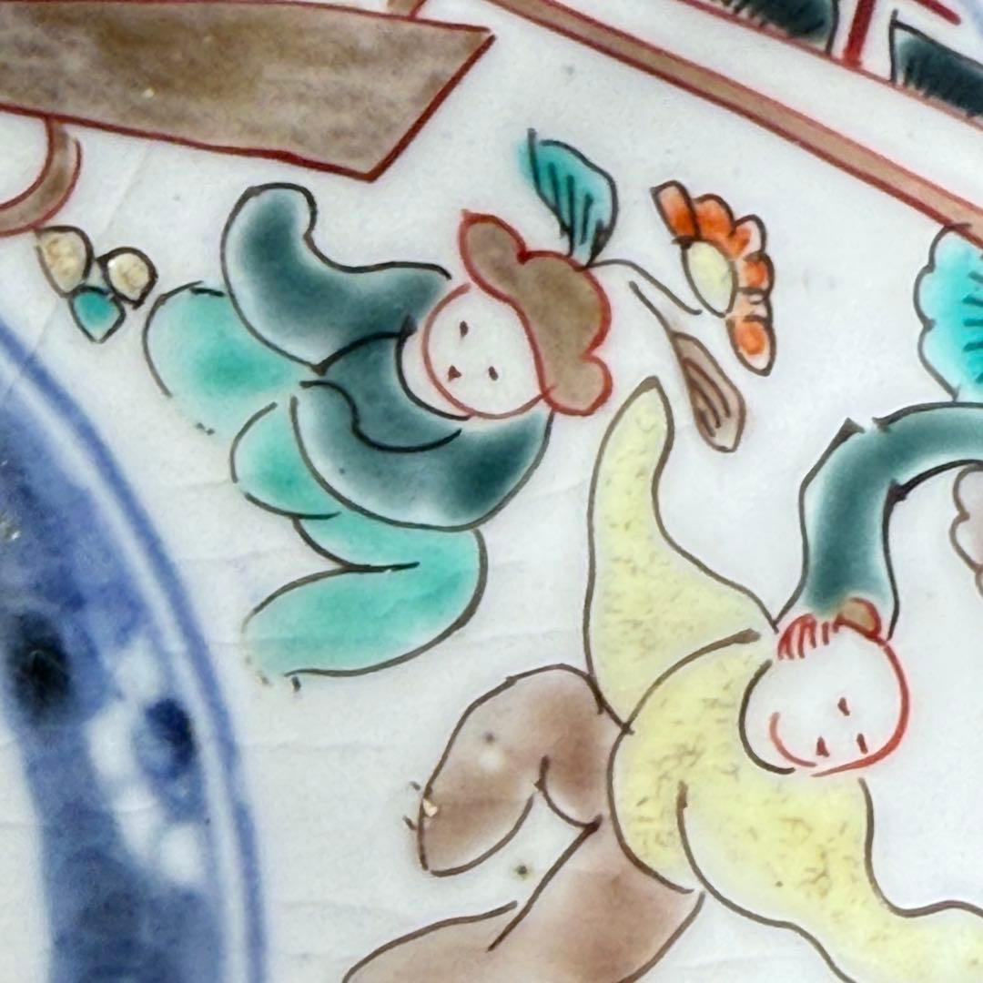 古伊万里　色絵輪花形なます皿　5客　珍しい絵付け　蛇目高台
