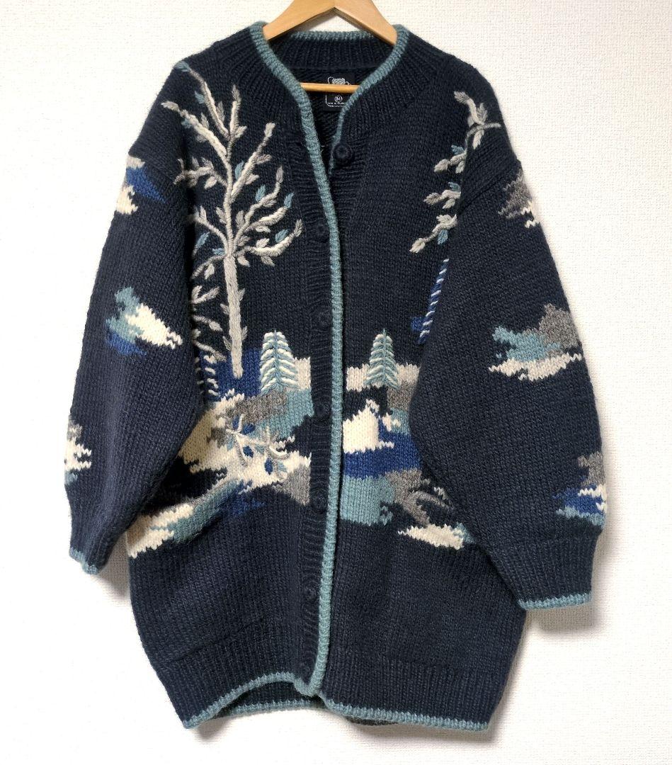 極美品 東欧製 シロゴイノ うさぎ柄 肉厚 ニット ジャケット ハンドメイド M