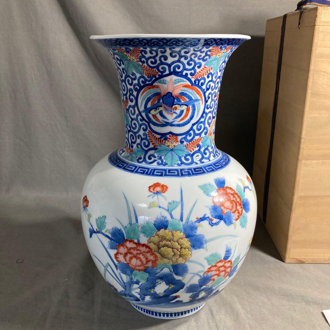 【期間特別値下げ】日本工芸　重要無形文化財　肥蝶山　樋渡陶六作　唐草牡丹画大花瓶