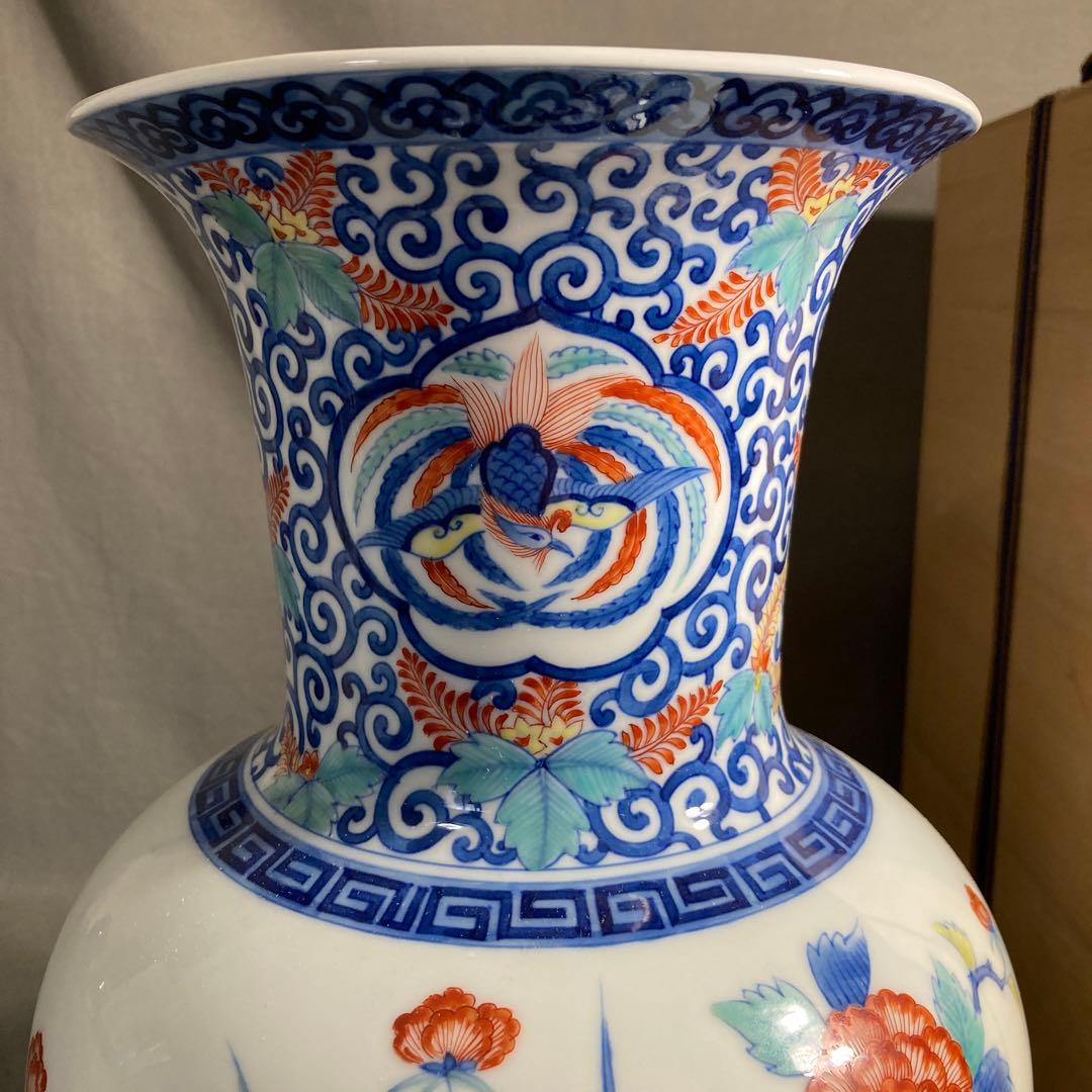 【期間特別値下げ】日本工芸　重要無形文化財　肥蝶山　樋渡陶六作　唐草牡丹画大花瓶