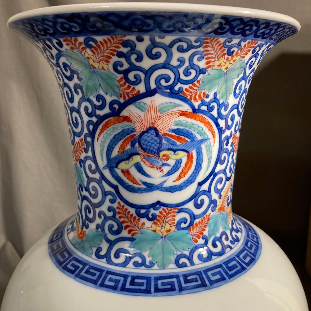 【期間特別値下げ】日本工芸　重要無形文化財　肥蝶山　樋渡陶六作　唐草牡丹画大花瓶