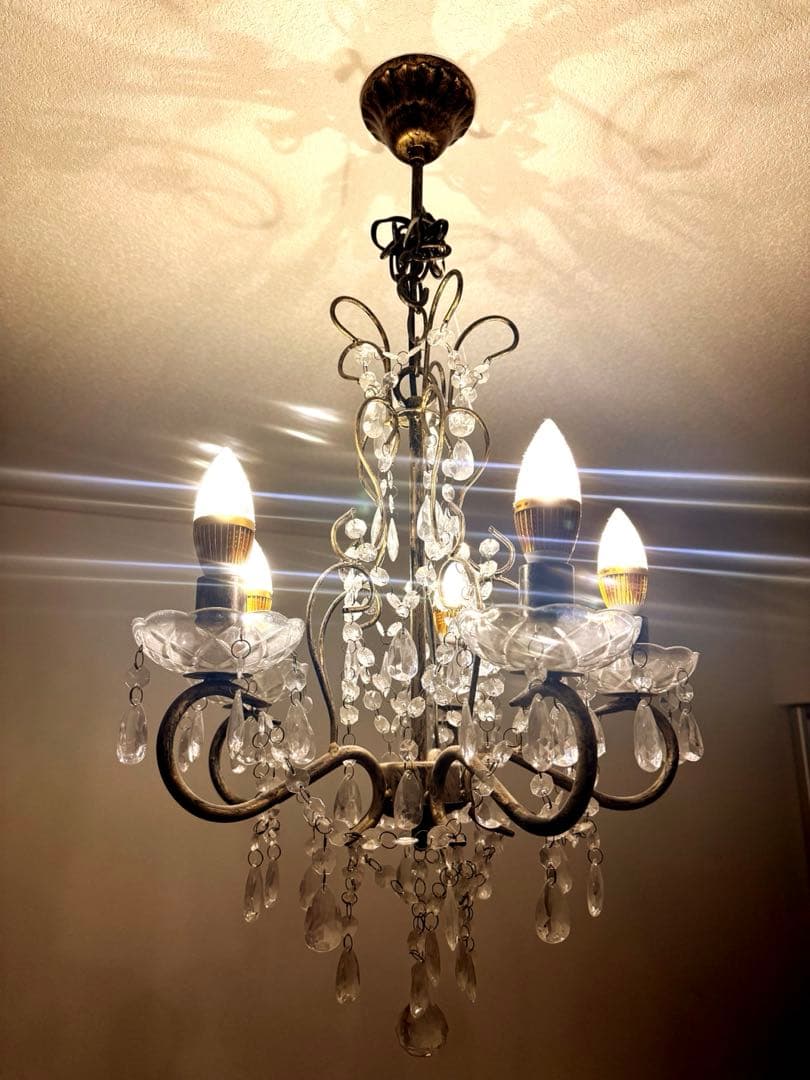 アンティーク　5灯 LEDライト付き　シャンデリア