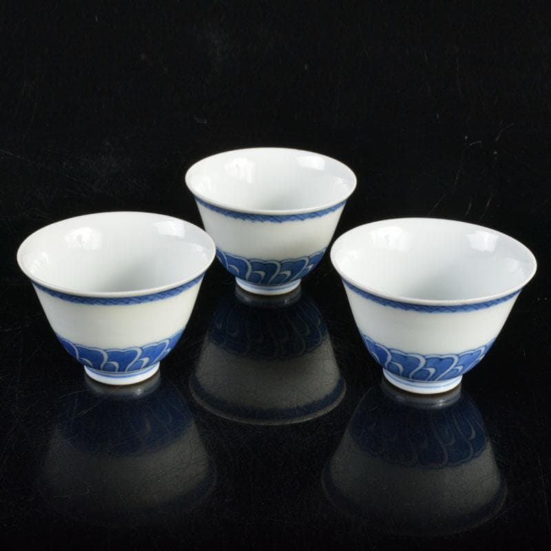 平安　三浦竹泉造　大明成化年製款　染付　煎茶碗　三客　V　R4643