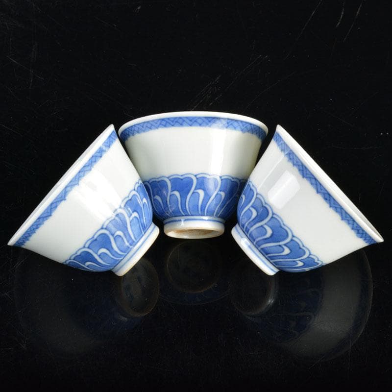 平安　三浦竹泉造　大明成化年製款　染付　煎茶碗　三客　V　R4643