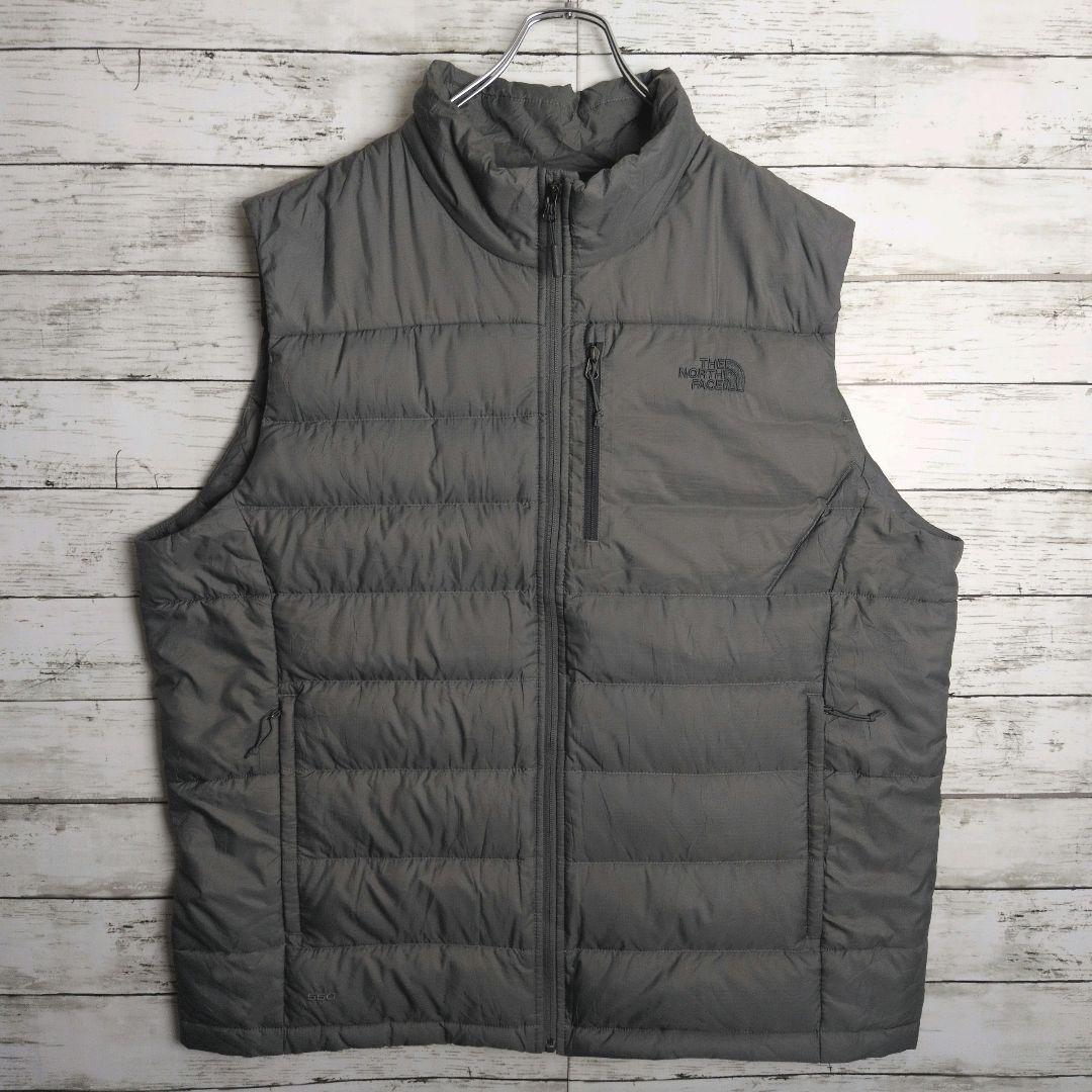 ノースフェイス ダウンベスト 刺繍ロゴ 550 メンズ古着 希少サイズ グレー