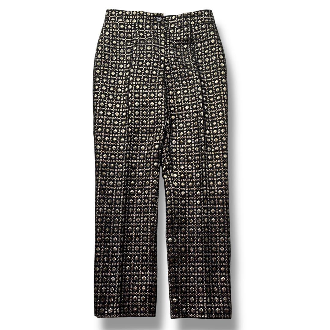 【極美品】CELINE セリーヌ　総柄　パンツ 刺繍　金 ズボン　ウール　シルク