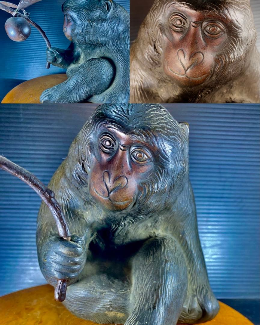 ブロンズ 猿 置物 銅製 時代 2.6kg 高さ 15cm