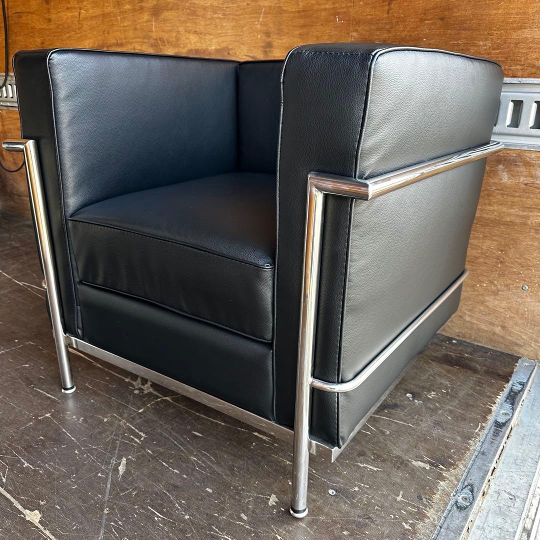 1人掛けソファ ブラック レザー合成皮革 ル・コルビュジェ LC2 リプロダクト