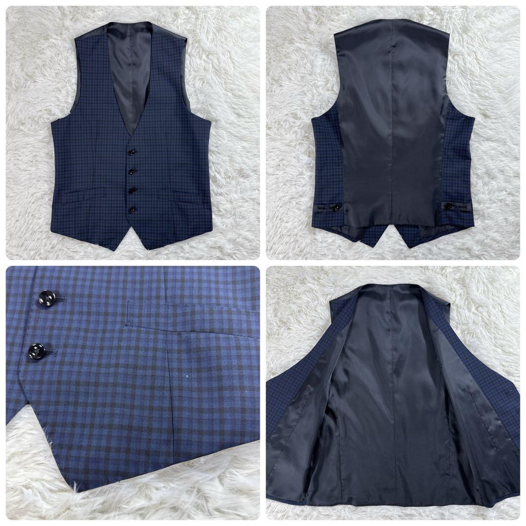 【美品】スーツセレクト スリーピース スーツ ギンガムチェック ネイビー A6