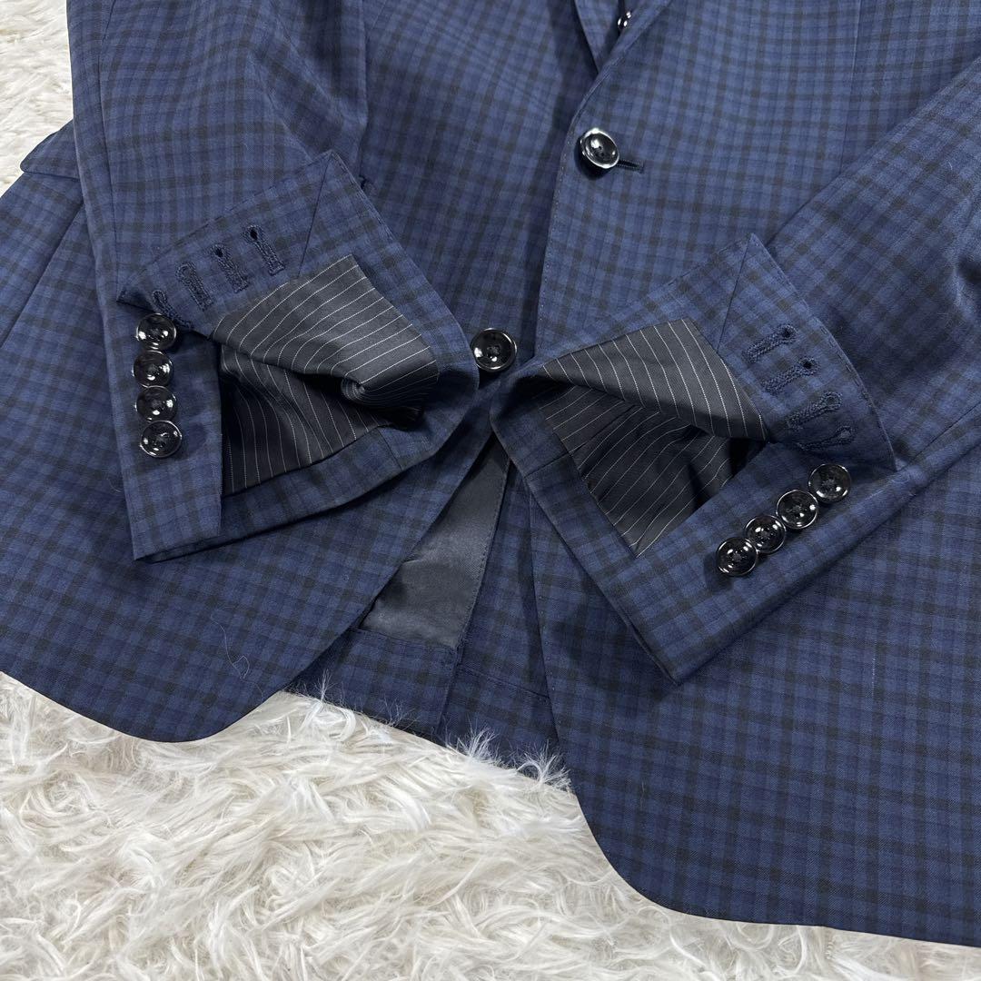 【美品】スーツセレクト スリーピース スーツ ギンガムチェック ネイビー A6