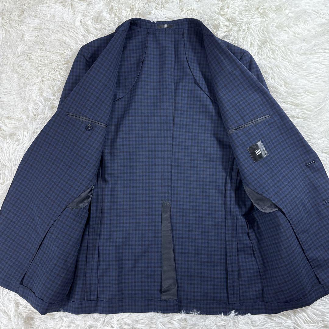 【美品】スーツセレクト スリーピース スーツ ギンガムチェック ネイビー A6