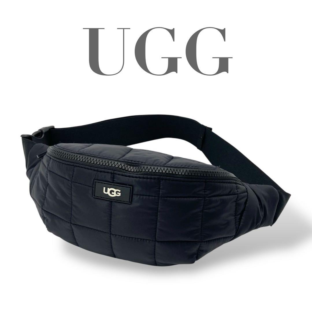 美品 813 UGG ナイロン キルティング ボディバッグ ウエストバッグ 黒