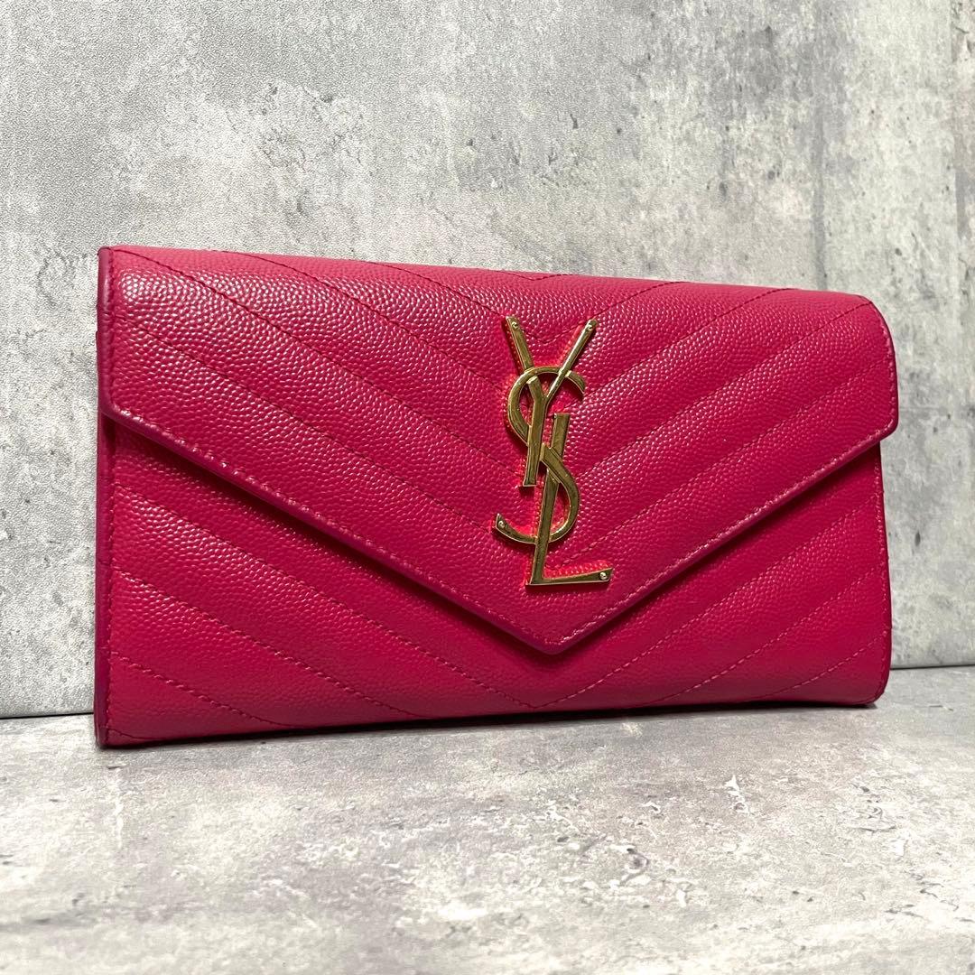 極美品✨ SAINT LAURENT レザー キャビアスキン 長財布 YSL