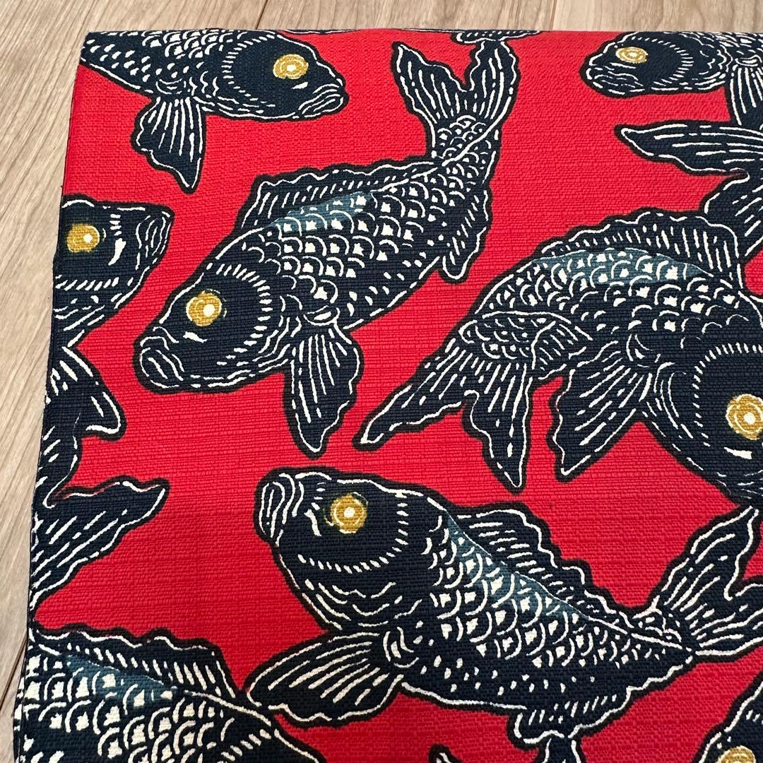 超美品　正絹　着物 和服　名古屋帯　赤　紺　鯉　371 アンティーク　個性的