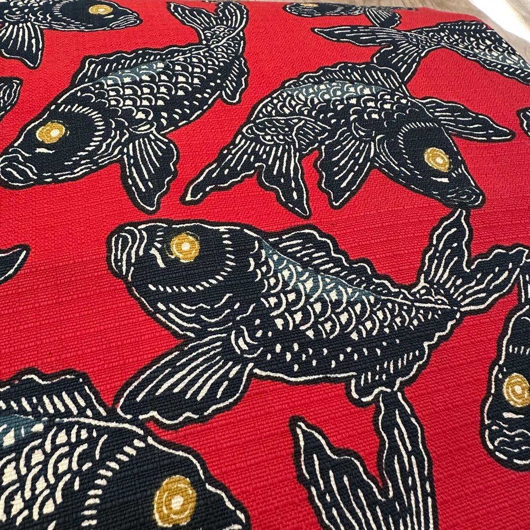 超美品　正絹　着物 和服　名古屋帯　赤　紺　鯉　371 アンティーク　個性的