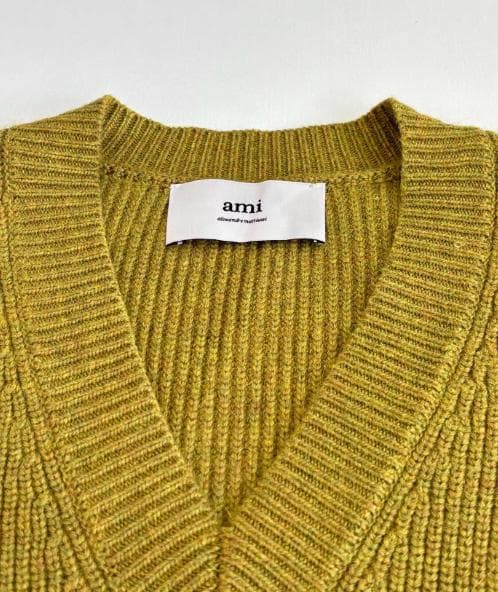 未使用 ami paris オリーブグリーン ウールカレッジセーター Sサイズ
