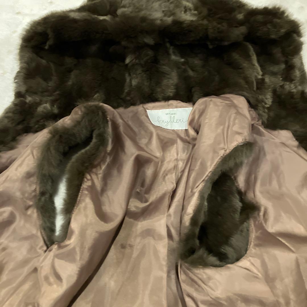 S*様 美品 レッキスラビット ロングベスト フード付 ダークブラウン 艶感 ポ