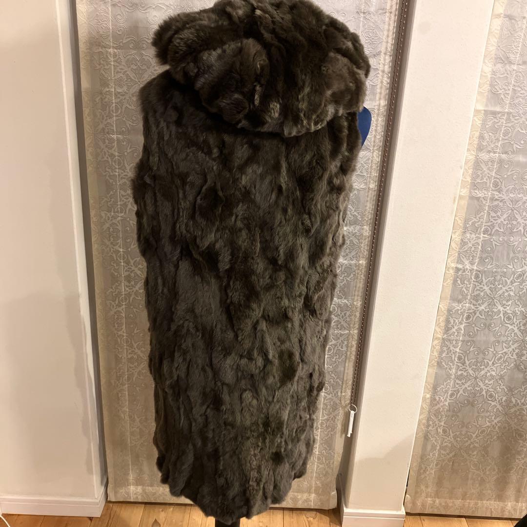 S*様 美品 レッキスラビット ロングベスト フード付 ダークブラウン 艶感 ポ