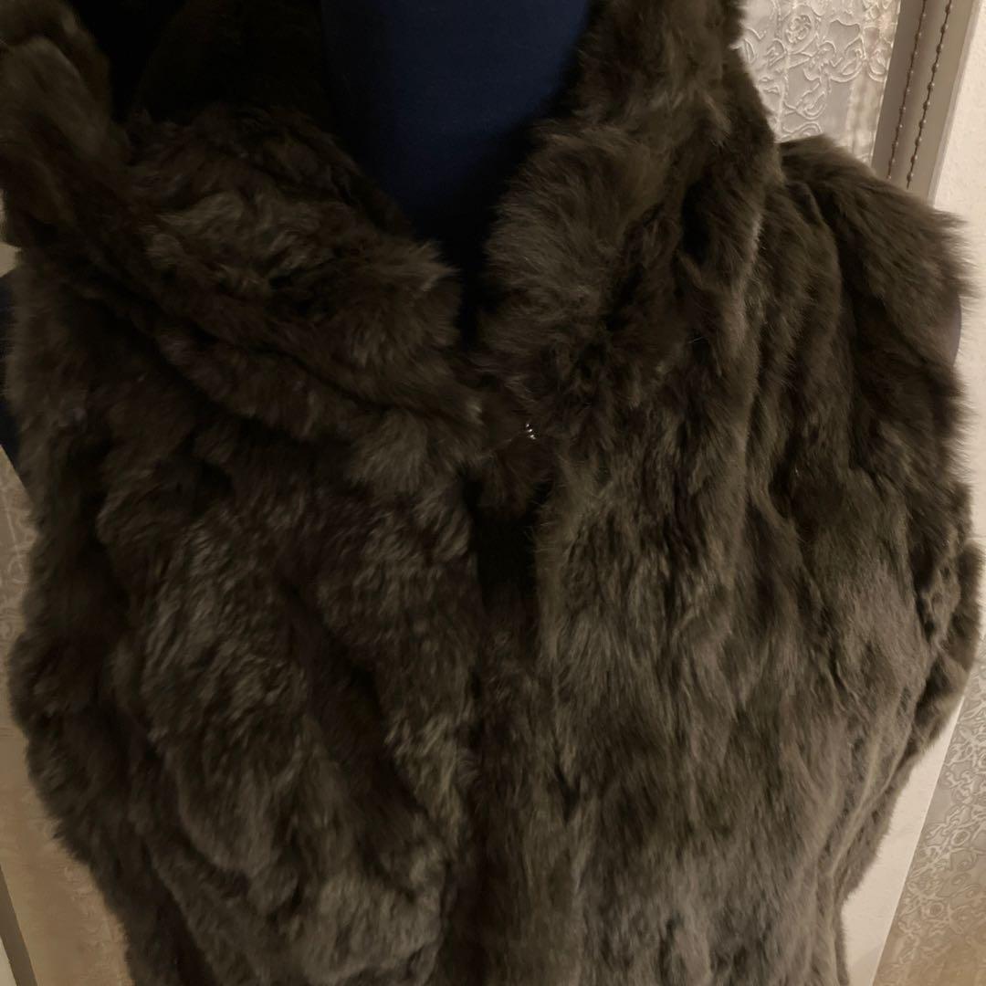 S*様 美品 レッキスラビット ロングベスト フード付 ダークブラウン 艶感 ポ