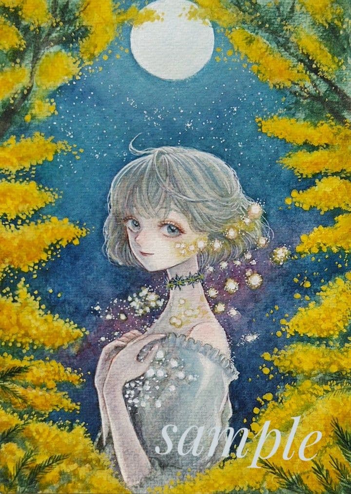 手描きイラスト オリジナル アナログ ミモザ