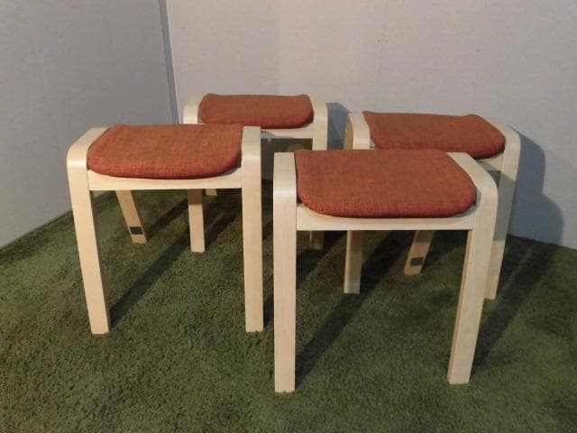 送料無料アウトレット★スタッキングスツール★4脚セット/ナチュラル枠（オレンジ）