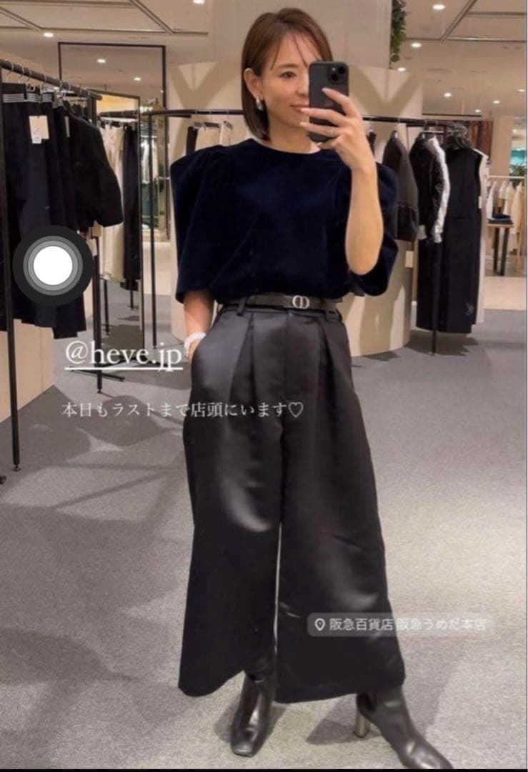 Heve サテンフレアガウチョパンツ　ブラック　36サイズ