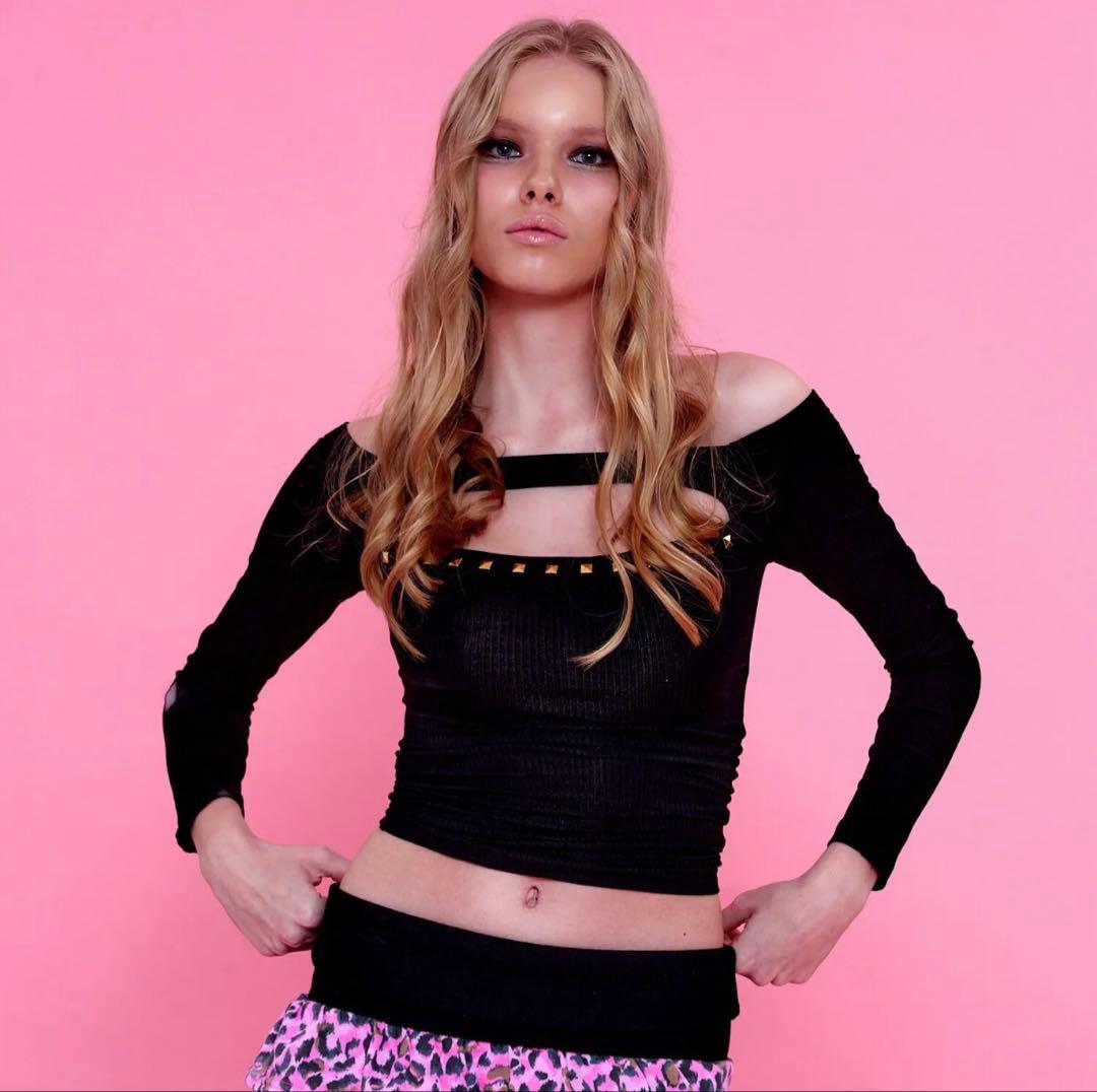 babylclub Gold studs top black トップス